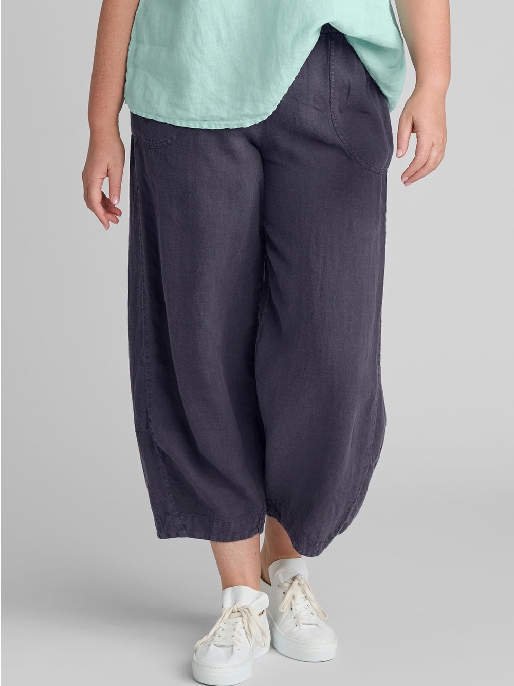 Flax Seamly Pant Barrel Wide-Leg Linen Pants in Charcoal